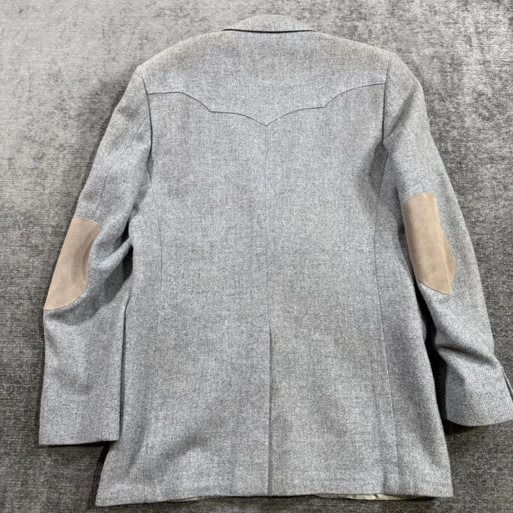 Vintage Grand Entry Men Western Blazer Grey Wool Cowboy Sport Coat Elbow Patches